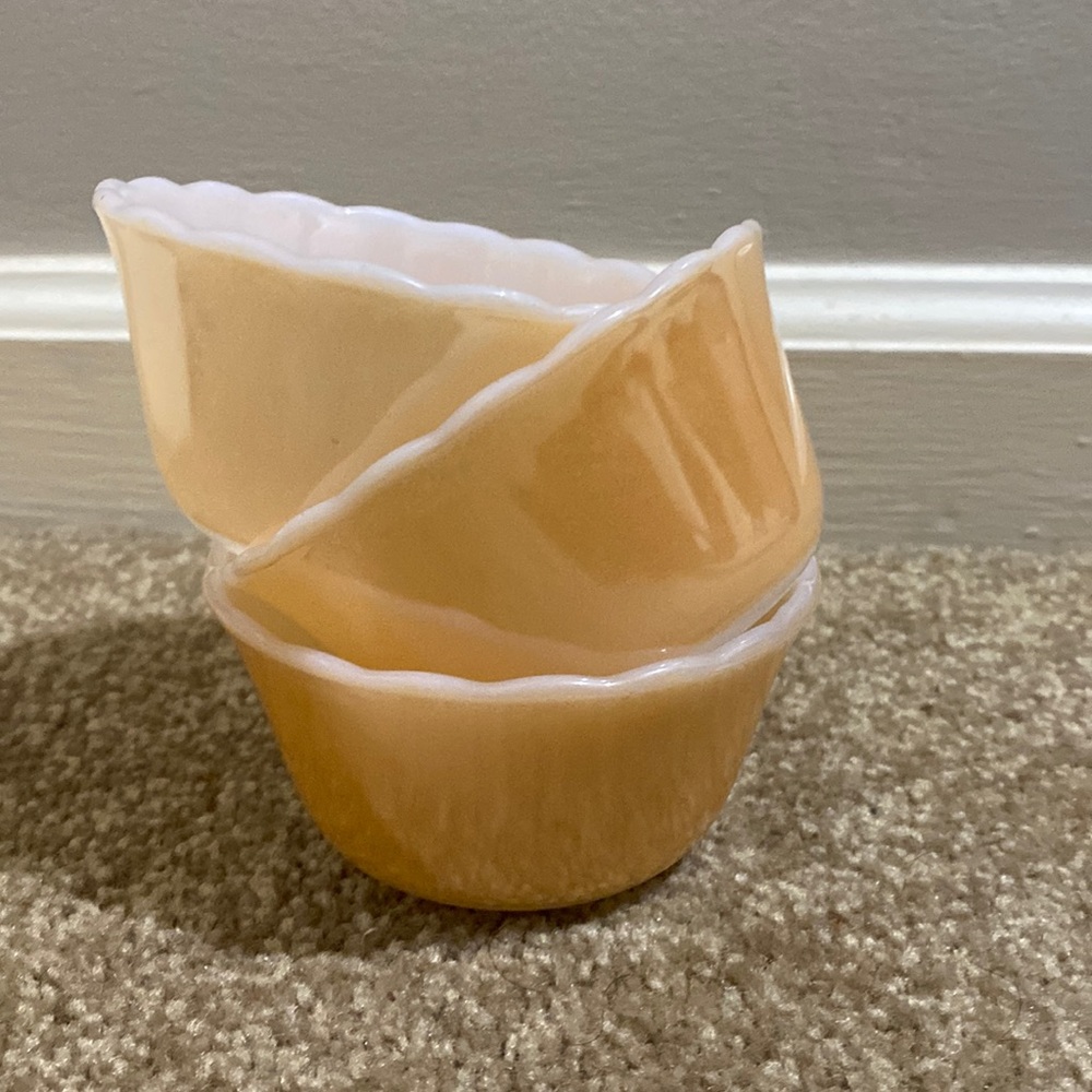Vintage Peach Lusterware Set of 3 Fire King Custard Cups
